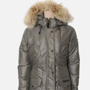 Canada Goose - Women’s Gray Hooded Puffer Parka Coat with Fur Trim – Winter